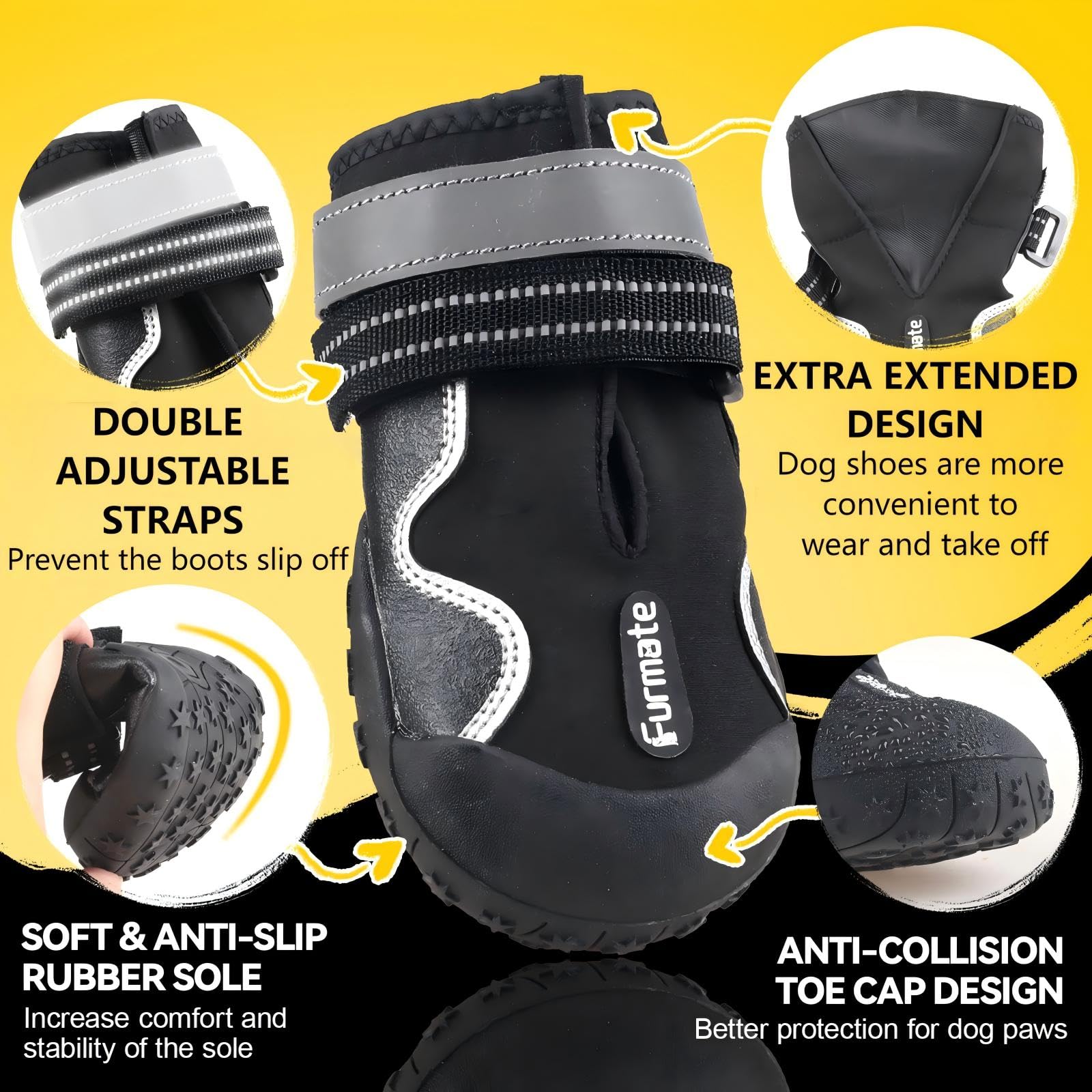 Dog Shoes for Large Small Medium Dogs Dog Booties for Indoor Hardfloors Anti Slip Reflective Strip Waterproof Dog Boots & Paw Protectors for Outdoor Walking Hot Pavement Winter Snow-black02