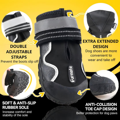 Dog Shoes for Large Small Medium Dogs Dog Booties for Indoor Hardfloors Anti Slip Reflective Strip Waterproof Dog Boots & Paw Protectors for Outdoor Walking Hot Pavement Winter Snow-black03