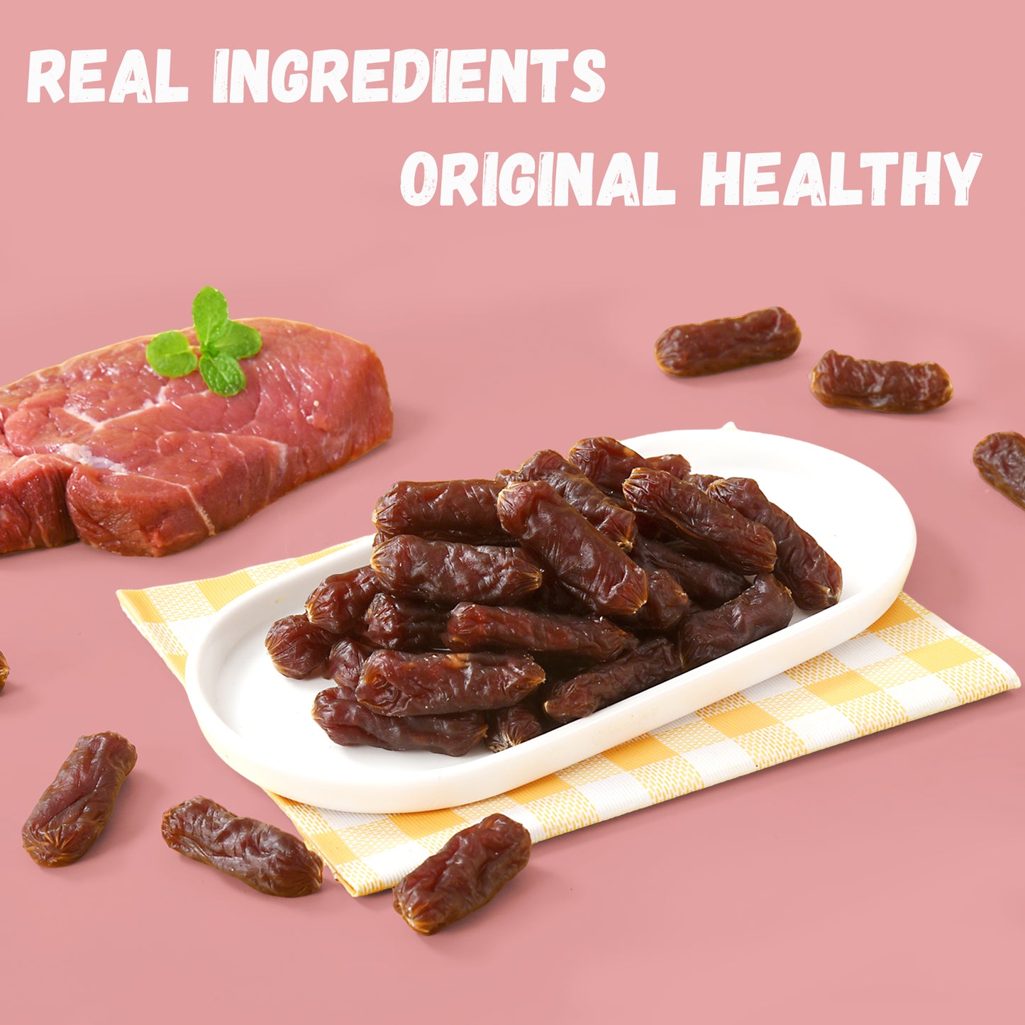 Pawmate Beef Sausage Dog Treats, Soft Low Fat Chewy Snacks for All Dogs, 10.6oz