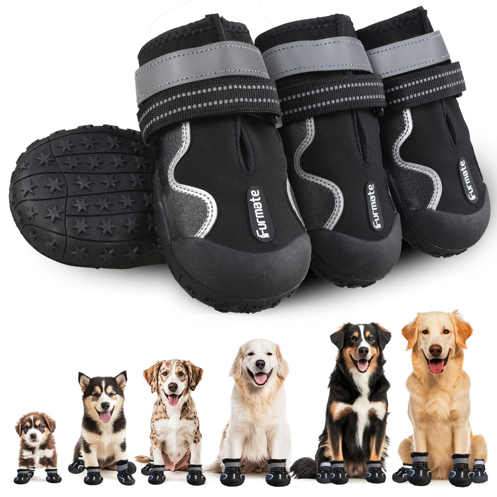 Dog Shoes for Large Small Medium Dogs Dog Booties for Indoor Hardfloors Anti Slip Reflective Strip Waterproof Dog Boots & Paw Protectors for Outdoor Walking Hot Pavement Winter Snow-black02