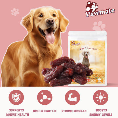 Pawmate Beef Sausage Dog Treats, Soft Low Fat Chewy Snacks for All Dogs, 10.6oz