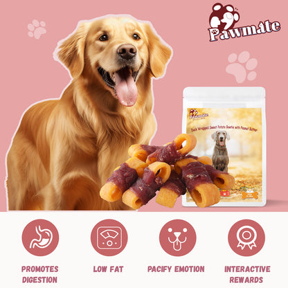 Pawmate Sweet Potato Dog Treats, Natural Duck Jerky Peanut Butter Chews for All Dogs,10.6oz
