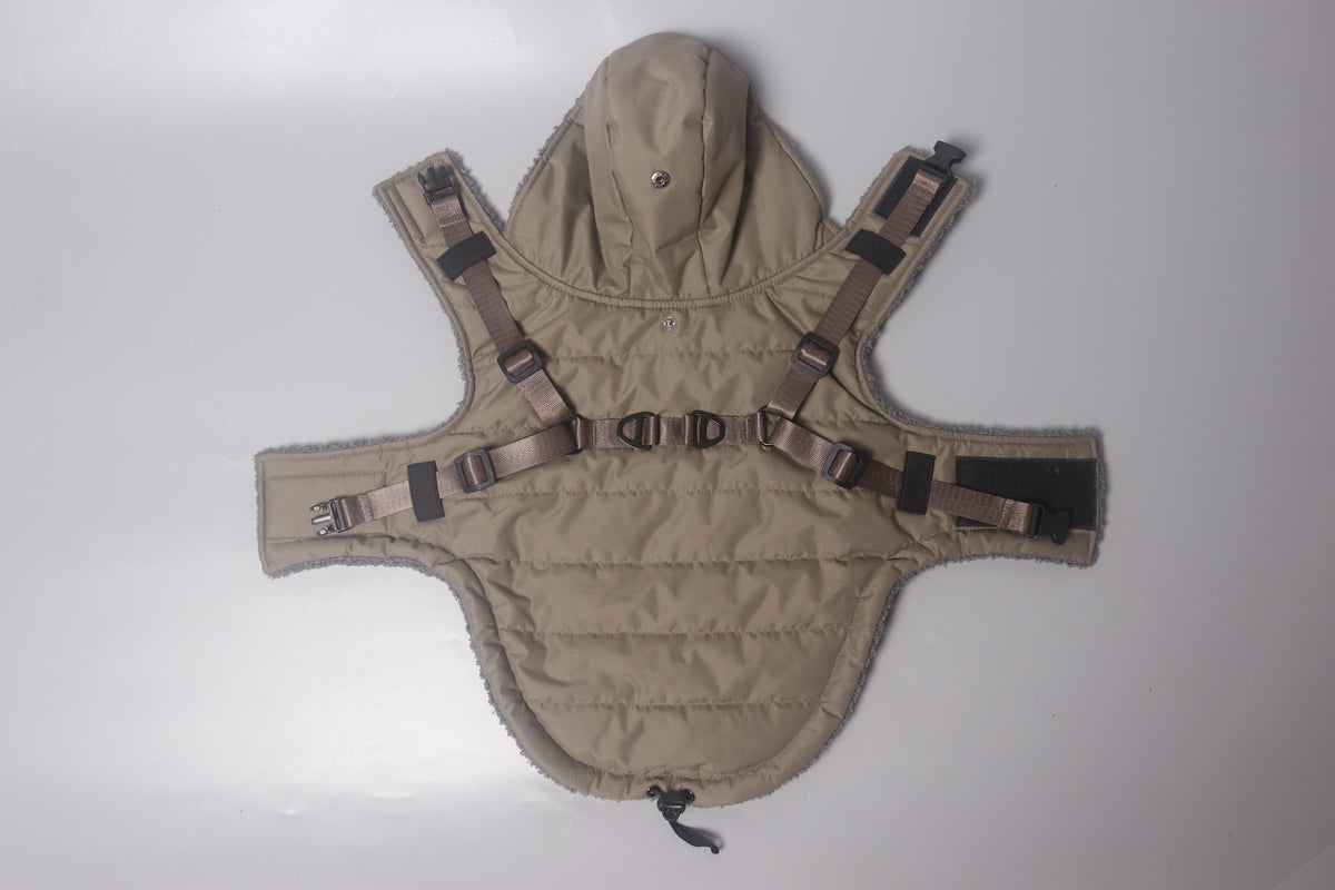 Outdoor winter wam coat dog functional 2-in-1 harness jacket with hoodie dog hoodie jacket