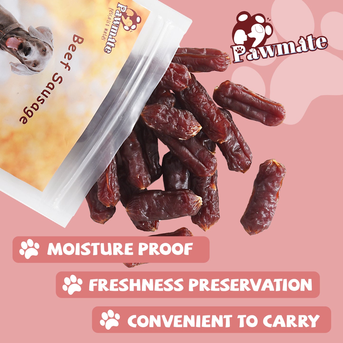 Pawmate Beef Sausage Dog Treats, Soft Low Fat Chewy Snacks for All Dogs, 10.6oz