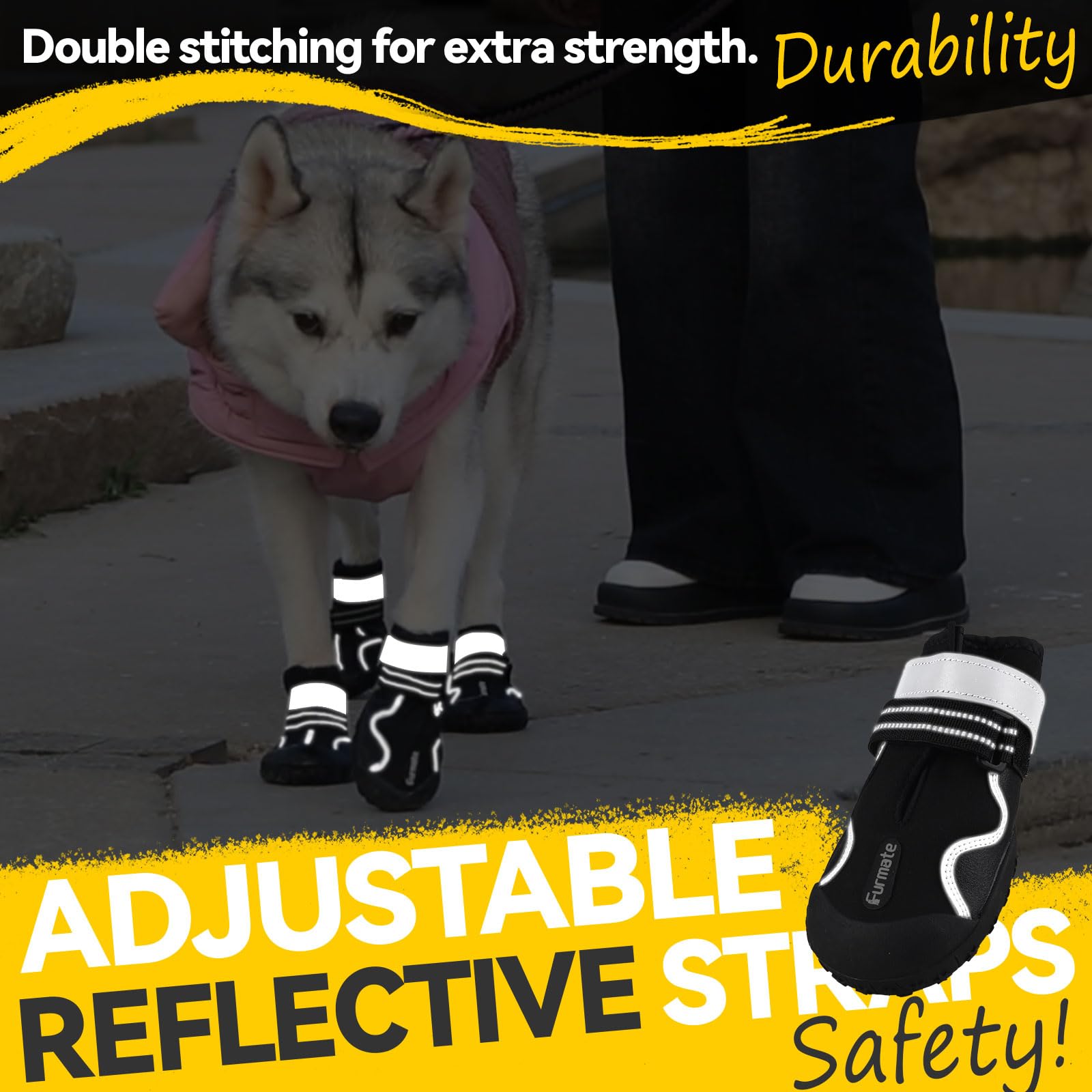 Dog Shoes for Large Small Medium Dogs Dog Booties for Indoor Hardfloors Anti Slip Reflective Strip Waterproof Dog Boots & Paw Protectors for Outdoor Walking Hot Pavement Winter Snow-black02