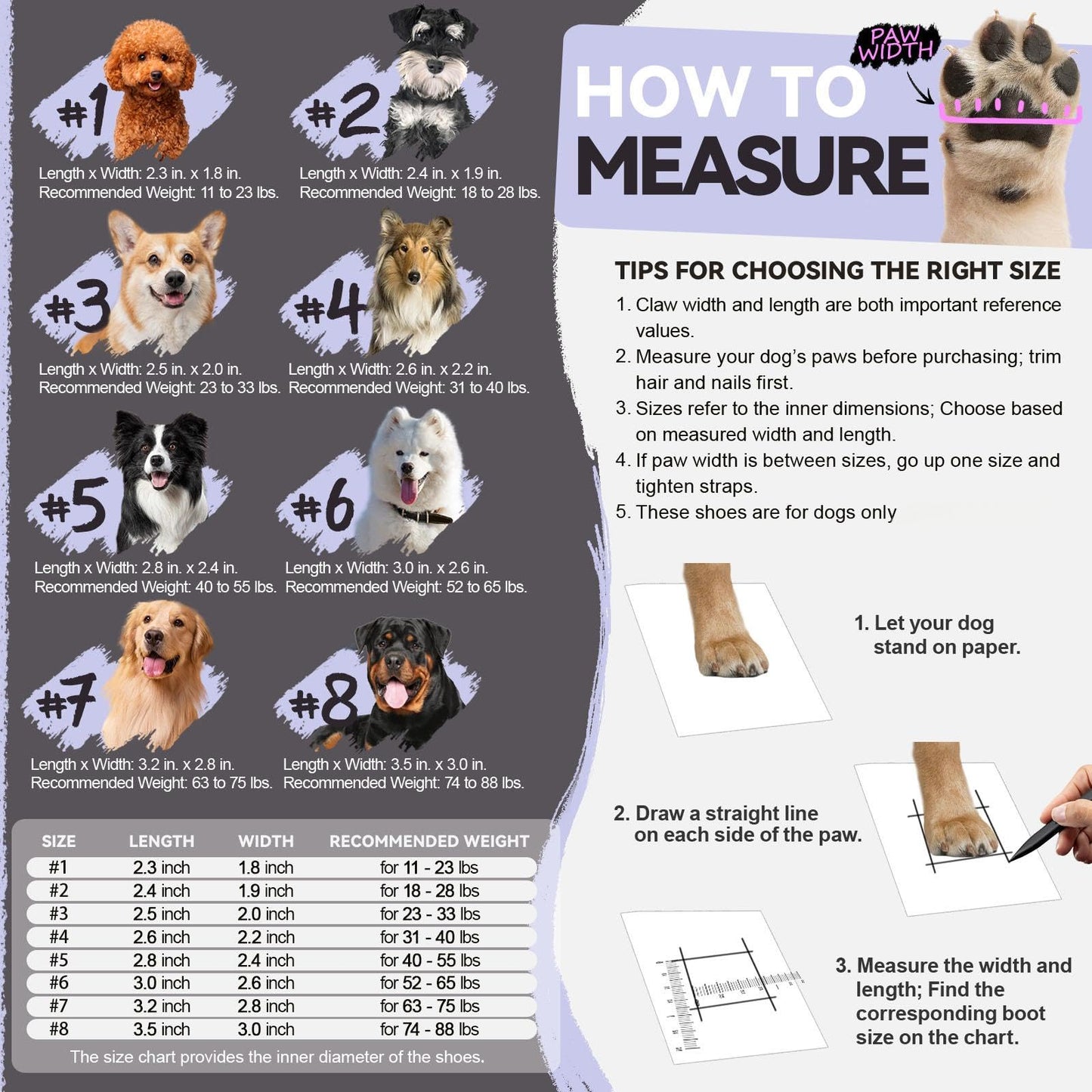 Dog Shoes for Large Small Medium Dogs Dog Booties for Indoor Hardfloors Anti Slip Reflective Strip Waterproof Dog Boots & Paw Protectors for Outdoor Walking Hot Pavement Winter Snowpurple04