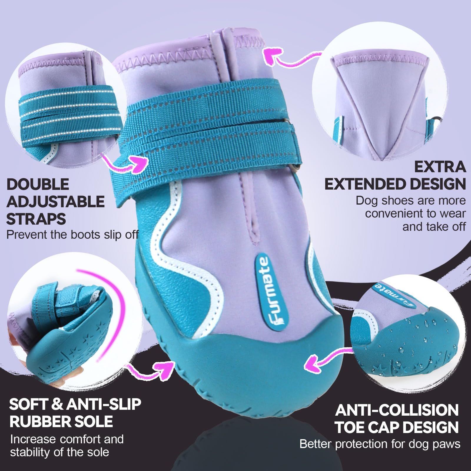 Dog Shoes for Large Small Medium Dogs Dog Booties for Indoor Hardfloors Anti Slip Reflective Strip Waterproof Dog Boots & Paw Protectors for Outdoor Walking Hot Pavement Winter Snowpurple01