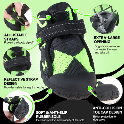 Dog Shoes for Large Small Medium Dogs Waterproof Dog Boots & Paw Protectors with Breathable Mesh for Summer Hot Pavement Anti Slip Dog Booties for Hiking Hardwood Floors Winter Snow-green01