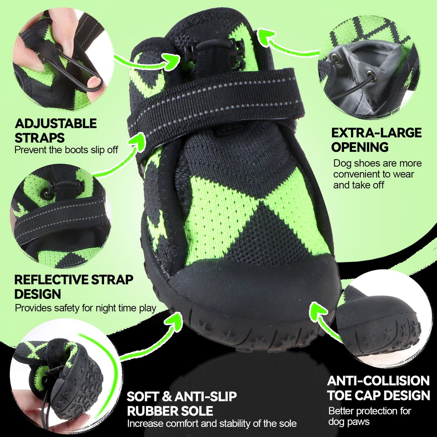Dog Shoes for Large Small Medium Dogs Waterproof Dog Boots & Paw Protectors with Breathable Mesh for Summer Hot Pavement Anti Slip Dog Booties for Hiking Hardwood Floors Winter Snow-green07