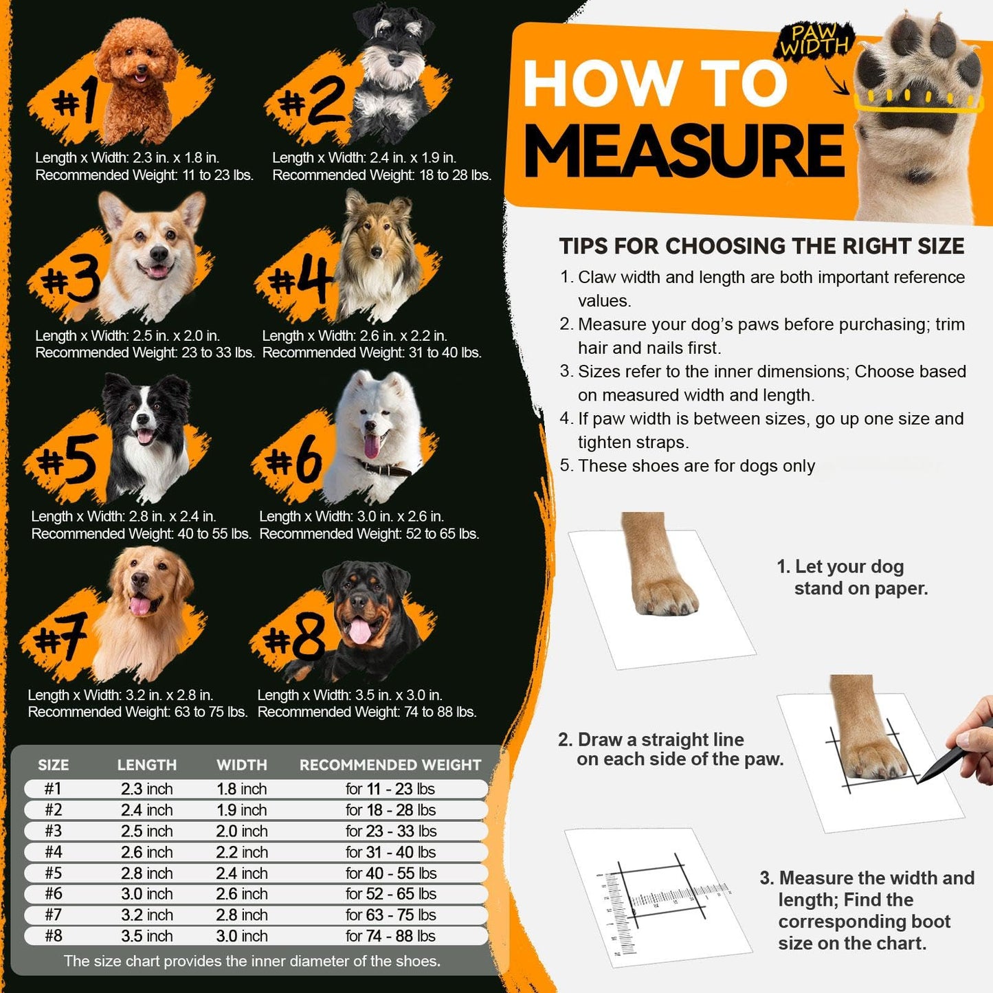 Dog Shoes for Large Small Medium Dogs Waterproof Dog Boots & Paw Protectors with Breathable Mesh for Summer Hot Pavement Anti Slip Dog Booties for Hiking Hardwood Floors Winter Snoworange08