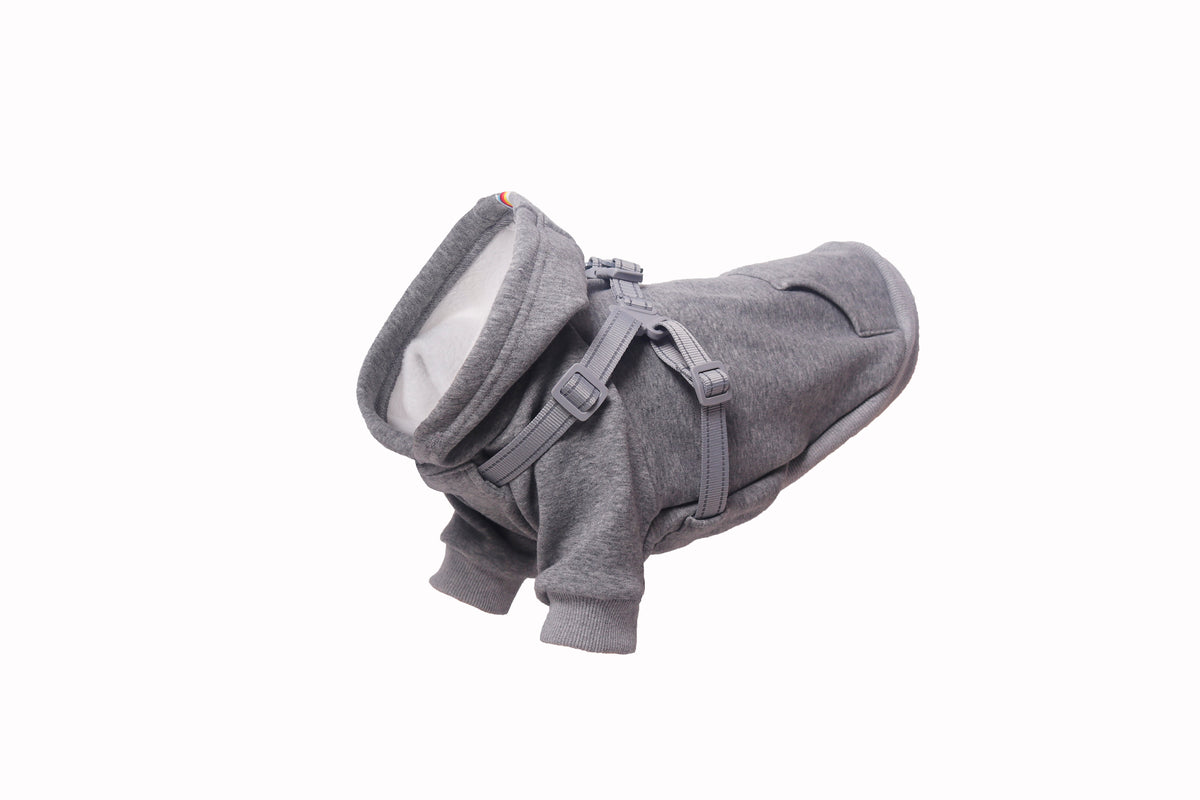 Outdoor dog functional 2-in-1 harness fleece hoodie