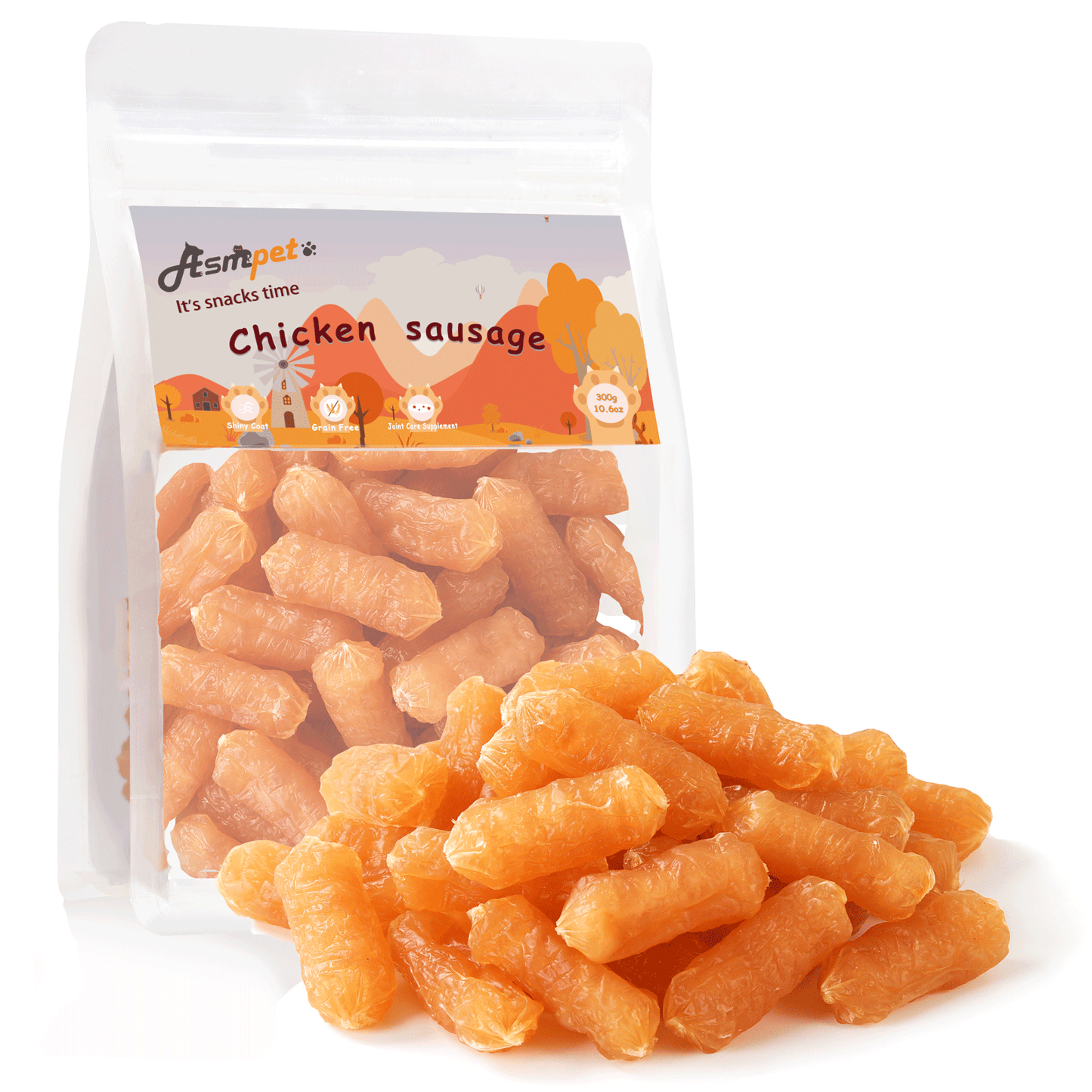 ASMPET Chicken Sausage Dog Treats, Natural Chicken Jerky Training Treats for Dogs with Taurine, Low Fat Soft Chewy Snacks, 11oz