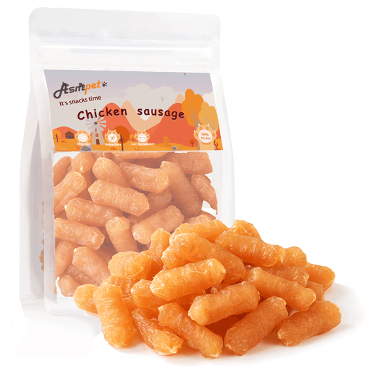 ASMPET Chicken Sausage Dog Treats, Natural Chicken Jerky Training Treats for Dogs with Taurine, Low Fat Soft Chewy Snacks, 11oz