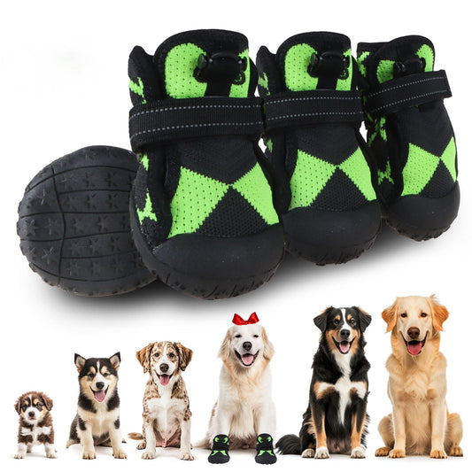 Dog Shoes for Large Small Medium Dogs Waterproof Dog Boots & Paw Protectors with Breathable Mesh for Summer Hot Pavement Anti Slip Dog Booties for Hiking Hardwood Floors Winter Snow-green03