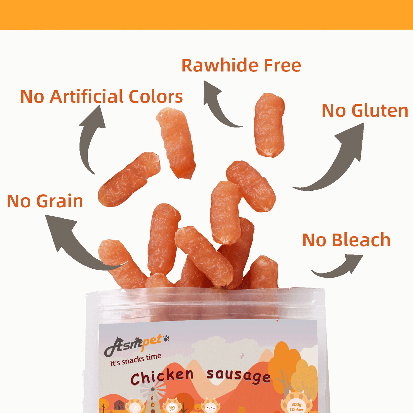 ASMPET Chicken Sausage Dog Treats, Natural Chicken Jerky Training Treats for Dogs with Taurine, Low Fat Soft Chewy Snacks, 11oz