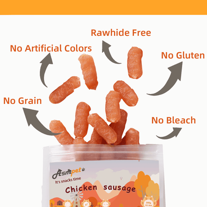 ASMPET Chicken Sausage Dog Treats, Natural Chicken Jerky Training Treats for Dogs with Taurine, Low Fat Soft Chewy Snacks, 11oz