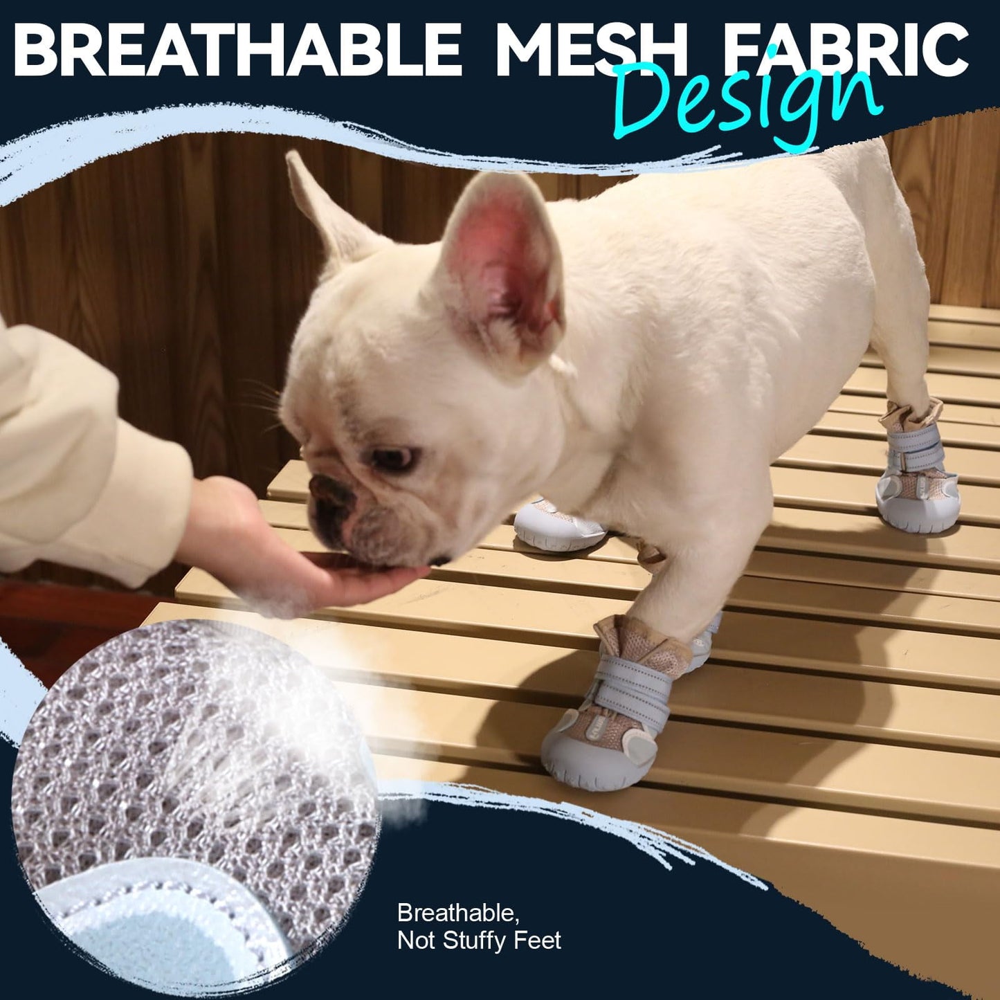 Dog Shoes for Large Small Medium Dogs Breathable Mesh Dog Boots & Paw Protectors for Summer Hot Pavement Winter Snow Waterproof Anti Slip Dog Booties for Hiking Hardwood Floors-beige02