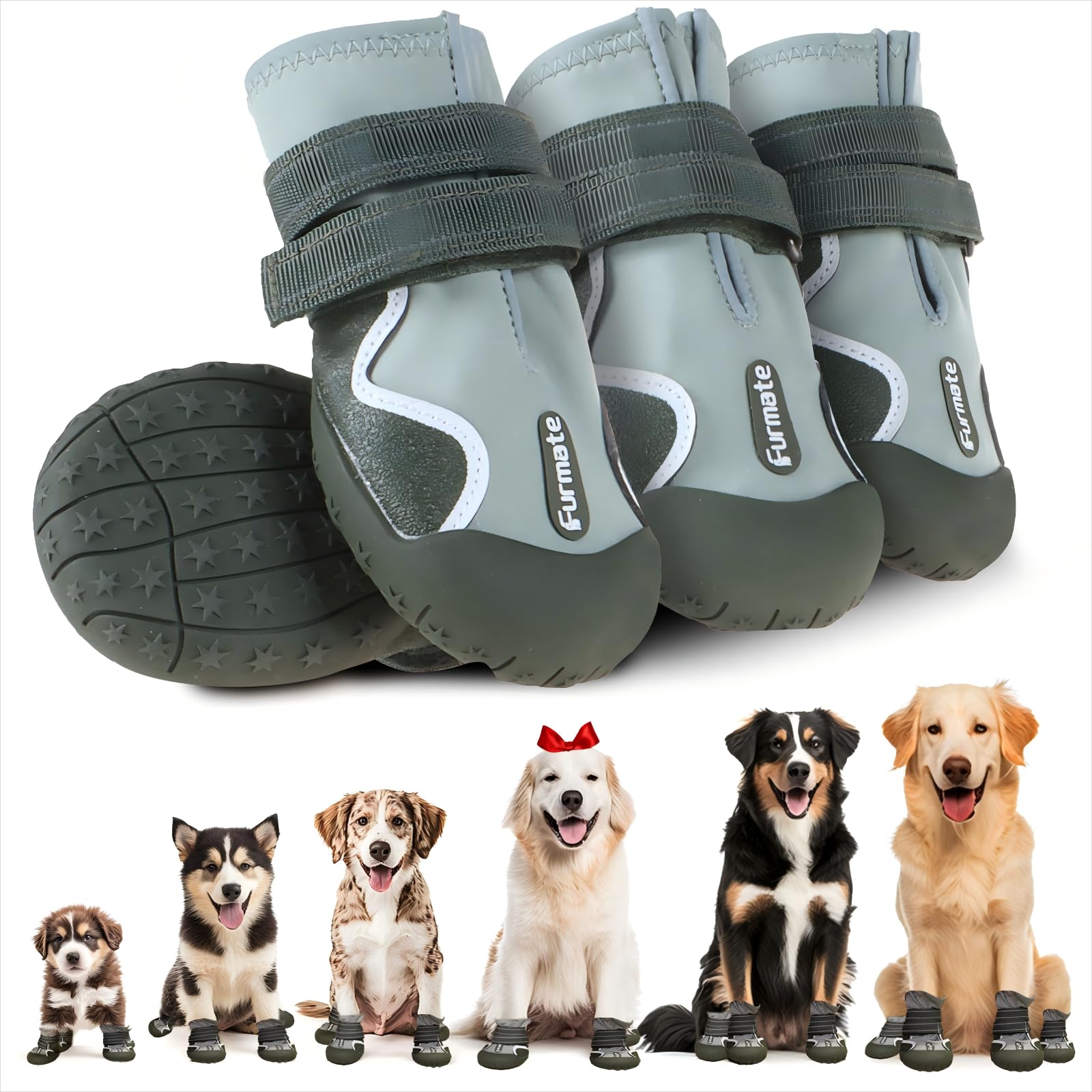Dog Shoes for Large Small Medium Dogs Dog Booties for Indoor Hardfloors Anti Slip Reflective Strip Waterproof Dog Boots & Paw Protectors for Outdoor Walking Hot Pavement Winter Snow-green08