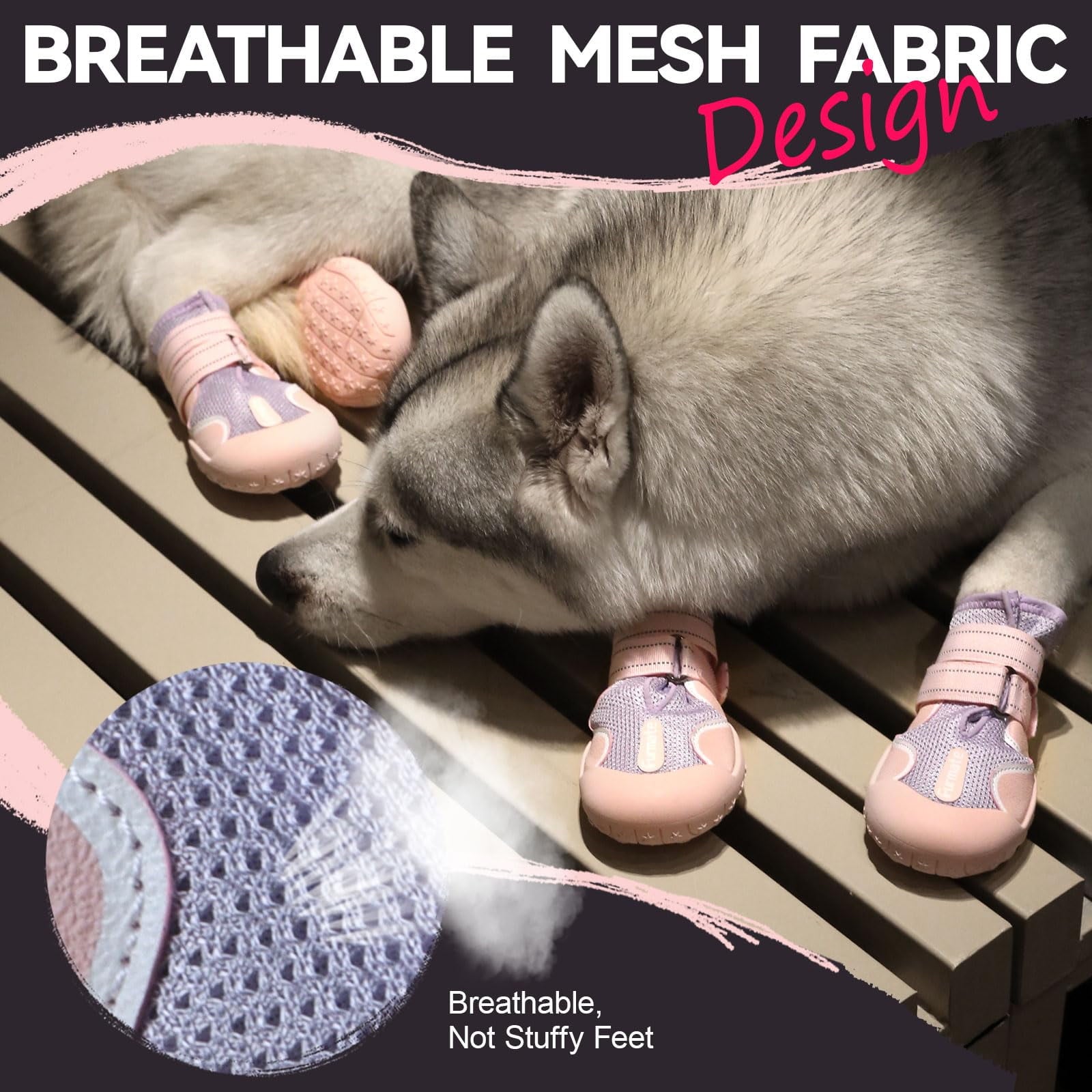 Dog Shoes for Large Small Medium Dogs Breathable Mesh Dog Boots & Paw Protectors for Summer Hot Pavement Winter Snow Waterproof Anti Slip Dog Booties for Hiking Hardwood Floorspurple01