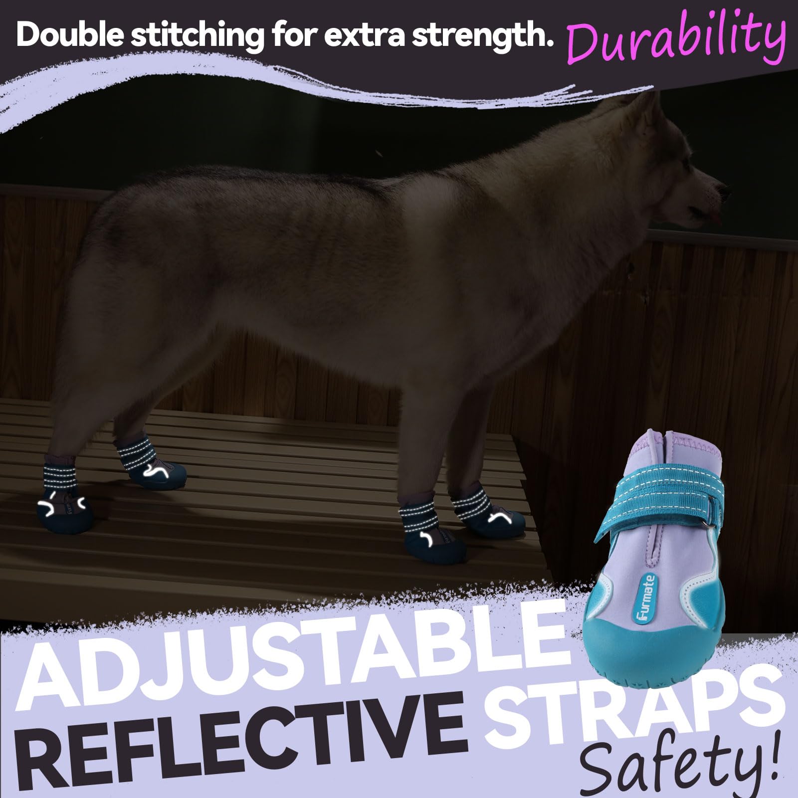 Dog Shoes for Large Small Medium Dogs Dog Booties for Indoor Hardfloors Anti Slip Reflective Strip Waterproof Dog Boots & Paw Protectors for Outdoor Walking Hot Pavement Winter Snowpurple01