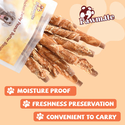 Pawmate Chicken Jerky Biscuits Dog Treats, Tasty Crunchy Peanut Butter Chews for All Dogs, 10.6oz