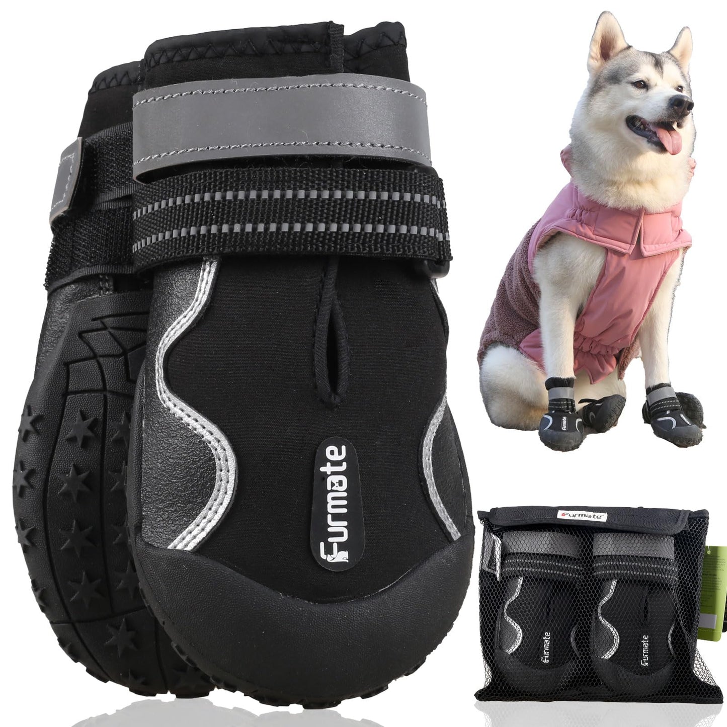 Dog Shoes for Large Small Medium Dogs,Dog Booties for Indoor Hardfloors Anti-Slip,Reflective Strip Waterproof Dog Boots & Paw Protectors for Outdoor Walking Hot Pavement,Winter Snow-black01