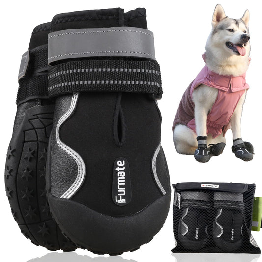 Dog Shoes for Large Small Medium Dogs,Dog Booties for Indoor Hardfloors Anti-Slip,Reflective Strip Waterproof Dog Boots & Paw Protectors for Outdoor Walking Hot Pavement,Winter Snow-black01
