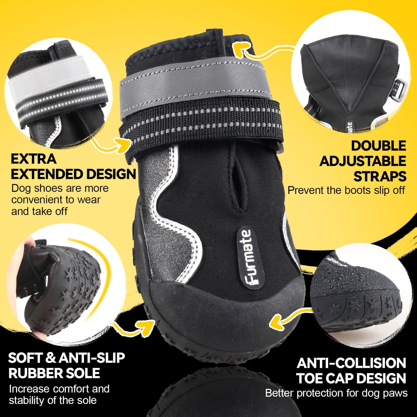 Dog Shoes for Large Small Medium Dogs,Dog Booties for Indoor Hardfloors Anti-Slip,Reflective Strip Waterproof Dog Boots & Paw Protectors for Outdoor Walking Hot Pavement,Winter Snow-black01