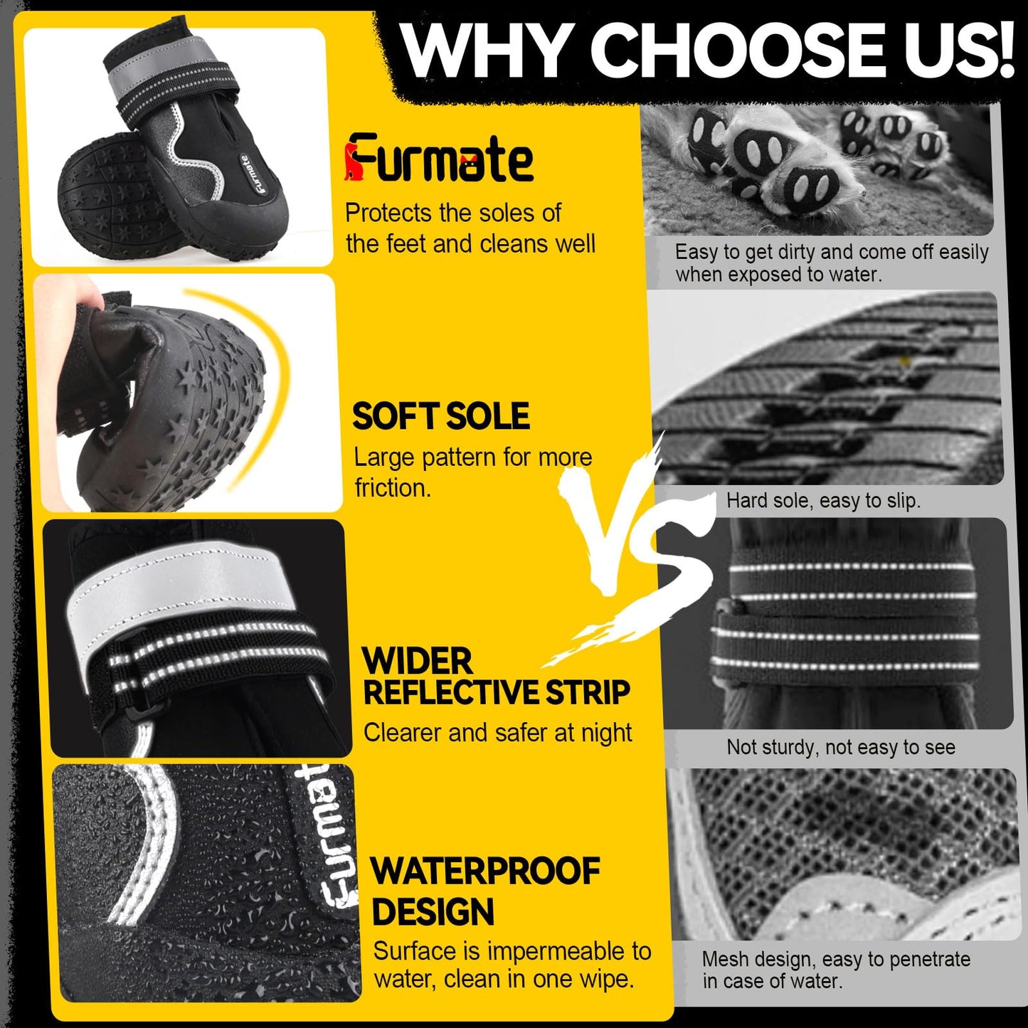 Dog Shoes for Large Small Medium Dogs,Dog Booties for Indoor Hardfloors Anti-Slip,Reflective Strip Waterproof Dog Boots & Paw Protectors for Outdoor Walking Hot Pavement,Winter Snow-black01