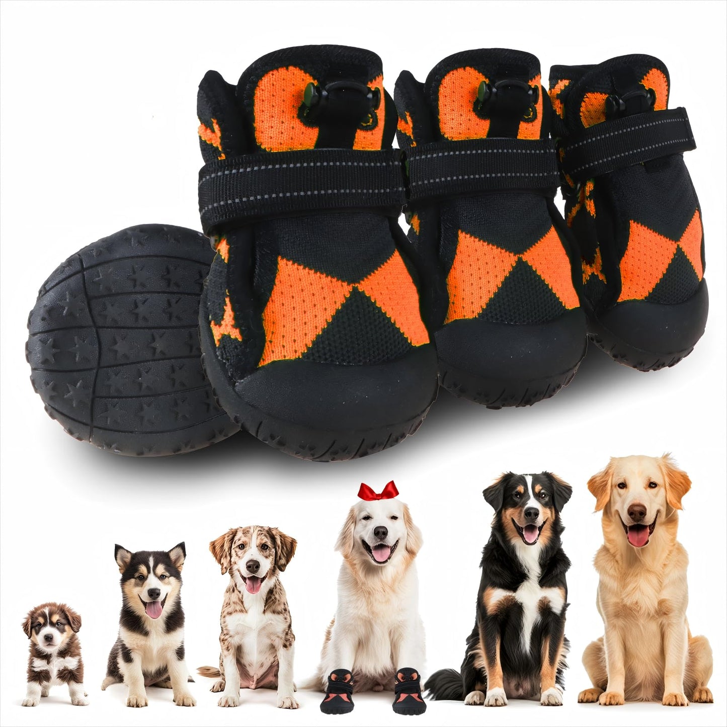 Dog Shoes for Large Small Medium Dogs Waterproof Dog Boots & Paw Protectors with Breathable Mesh for Summer Hot Pavement Anti Slip Dog Booties for Hiking Hardwood Floors Winter Snoworange04