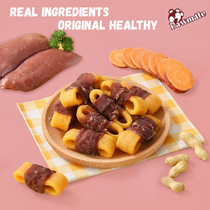 Pawmate Sweet Potato Dog Treats, Natural Duck Jerky Peanut Butter Chews for All Dogs,10.6oz