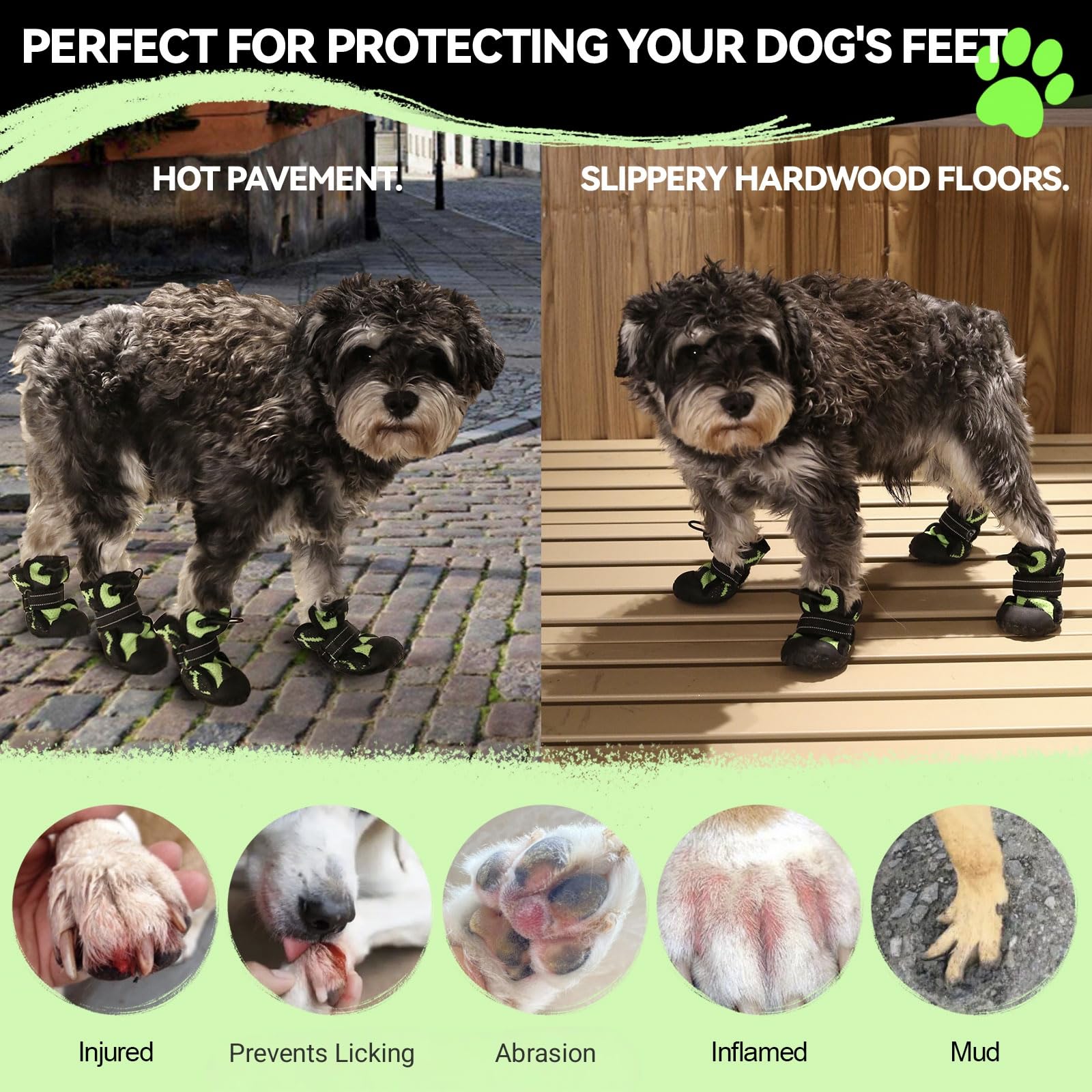 Dog Shoes for Large Small Medium Dogs Waterproof Dog Boots & Paw Protectors with Breathable Mesh for Summer Hot Pavement Anti Slip Dog Booties for Hiking Hardwood Floors Winter Snow-green02
