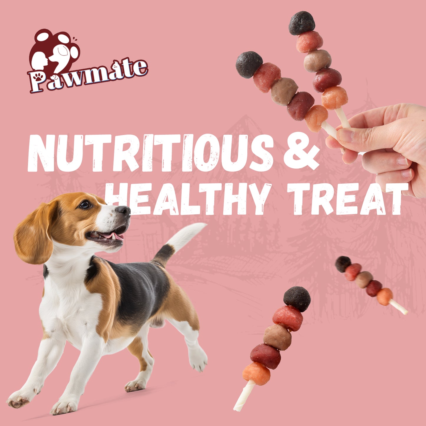 Pawmate Kabob Dog Treats, Chicken Beef Duck Rabbit and Salmon Dog Treats for Dogs, 10.6oz