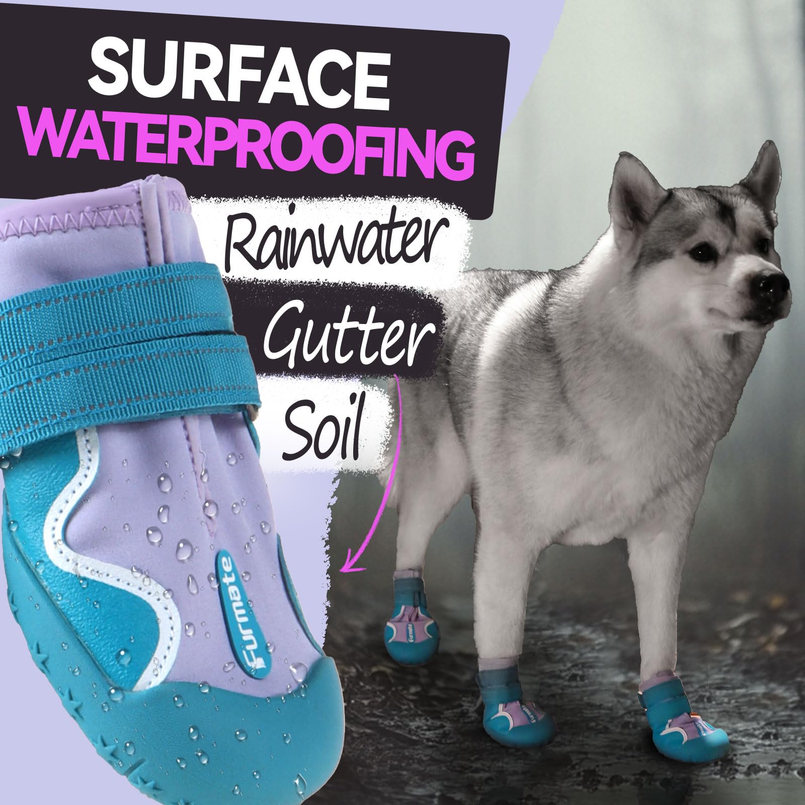 Dog Shoes for Large Small Medium Dogs Dog Booties for Indoor Hardfloors Anti Slip Reflective Strip Waterproof Dog Boots & Paw Protectors for Outdoor Walking Hot Pavement Winter Snowpurple01