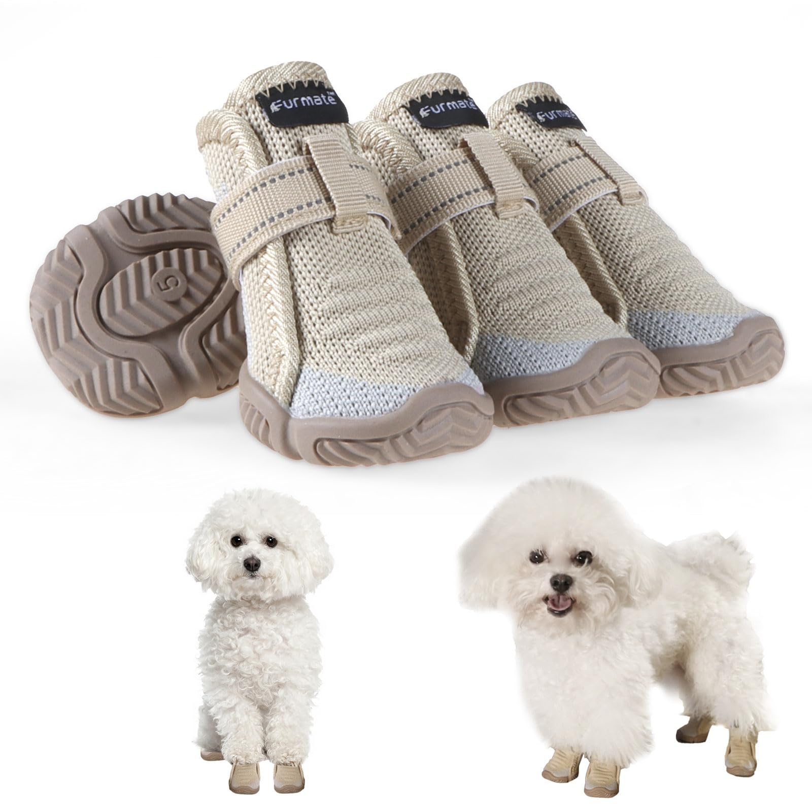 Dog Shoes for Small Dogs Breathable Puppy Dog Boots & Paw Protectors for Summer Hot Pavement Winter Snow Dog Booties with Reflective Strips Anti Slip Sole for Hardwood Floors-beige04